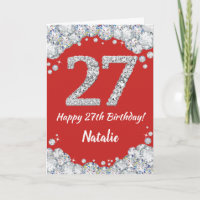 Happy 27. Geburtstagskarte Rot und Silber Glitzer 