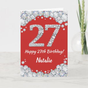 Happy 27. Geburtstagskarte Rot und Silber Glitzer Karte