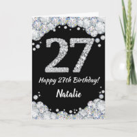 Happy 27. Geburtstagskarte Schwarz/Silber Glitzer