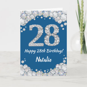 Happy 28. Geburtstag Blue and Silver Glitzer Card Karte