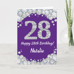 Happy 28. Geburtstag Lila und Silver Glitzer Card Karte
