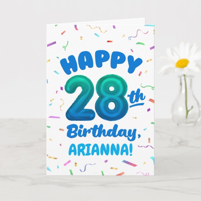 Happy 28th Birthday Card with Custom Name Karte (Kleine Pflanze)