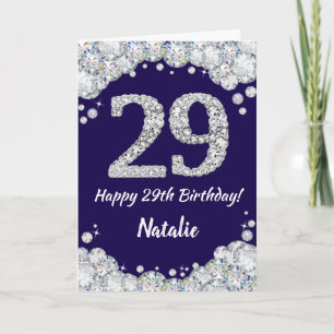 Happy 29. Geburtstag Navy Blue und Silver Glitzer Karte