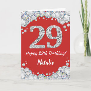 Happy 29. Geburtstagskarte Rot und Silber Glitzer  Karte