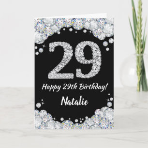 Happy 29. Geburtstagskarte Schwarz/Silber Glitzer  Karte