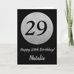 Happy 29. Geburtstagskarte Schwarz/Silber Glitzer Karte