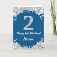 Happy 2. Geburtstag Blue and Silver Glitzer Card