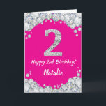 Happy 2. Geburtstag Hot Pink und Silver Glitzer Karte<br><div class="desc">Happy 2. Geburtstag Hot Pink und Silver Glitzer Card mit personalisiertem Namen. Für weitere Anpassungen klicken Sie bitte auf die Schaltfläche "Anpassen" und verwenden Sie unser Designwerkzeug,  um diese Vorlage zu ändern.</div>
