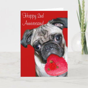 Happy 2nd Anniversary pug greeting card Karte