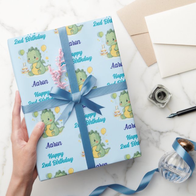 Happy 2nd Birthday, Dragon, Boy, Personalized  Geschenkpapier (Schenken)