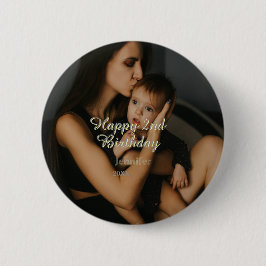 Happy 2nd birthday kids baby mother yellow gray na button