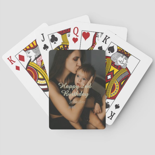 Happy 2nd birthday kids baby mother yellow gray na spielkarten (Rückseite)