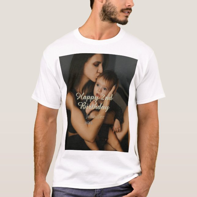 Happy 2nd birthday kids baby mother yellow gray na T-Shirt (Vorderseite)