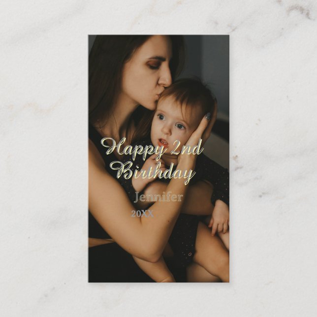 Happy 2nd birthday kids baby mother yellow gray na visitenkarte (Vorderseite)