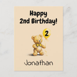 Happy 2nd Birthday, Personalized Teddy Bear Card,  Postkarte