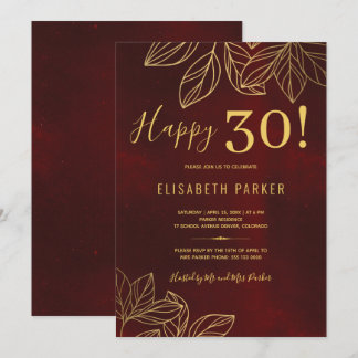 Happy 30 elegante Gold und rot 30. Geburtstag Part Einladung