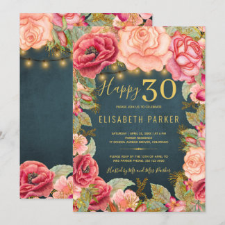 Happy 30 floral chic elegant 30. Geburtstag Party Einladung