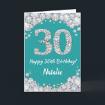 Happy 30. Geburtstag Aquamarine und Silberne Glitz Karte<br><div class="desc">Glücklich 30. Geburtstag Aquamarin Türkis Aqua und Silver Glitzer Card mit personalisiertem Namen. Für weitere Anpassungen klicken Sie bitte auf die Schaltfläche "Anpassen" und verwenden Sie unser Designwerkzeug,  um diese Vorlage zu ändern.</div>