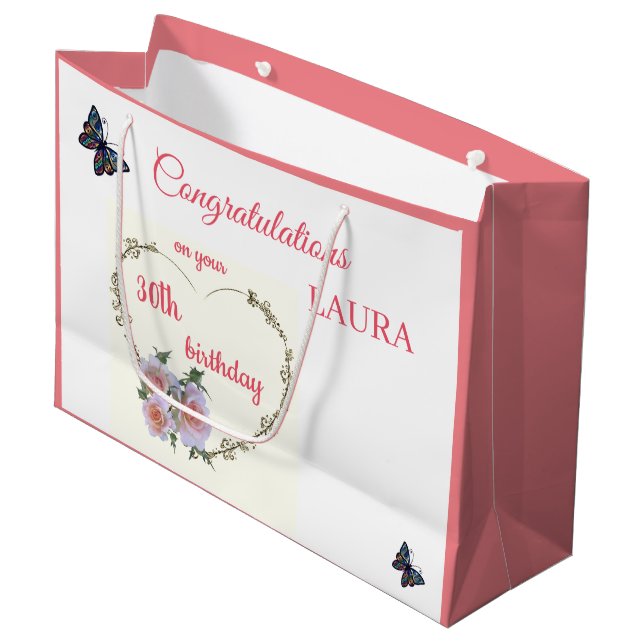 Happy 30. Geburtstag Design Große Geschenktasche Geschenktüte (Vorderseite Schrägansicht)