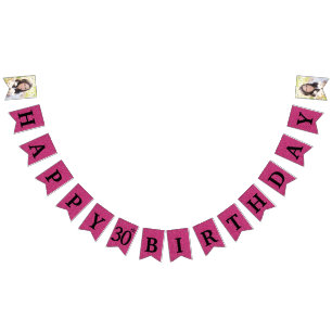 Happy 30. Geburtstag Foto Hot Pink Glitter Wimpelkette