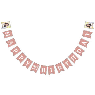 Happy 30. Geburtstag Foto Roségold Glitter Wimpelkette