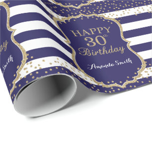 Happy 30. Geburtstag Gold Glitzer und Navy Blue Geschenkpapier