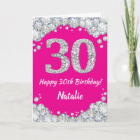 Happy 30. Geburtstag Hot Pink Silver Glitzer Card