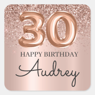 Happy 30. Geburtstag Rose Gold Glitzer Monogram Quadratischer Aufkleber