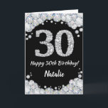 Happy 30. Geburtstagskarte Schwarz/Silber Glitzer  Karte<br><div class="desc">Glückliche 30. Geburtstagskarte Black and Silver Glitzer Card mit personalisiertem Namen. Für weitere Anpassungen klicken Sie bitte auf die Schaltfläche "Anpassen" und verwenden Sie unser Designwerkzeug,  um diese Vorlage zu ändern.</div>
