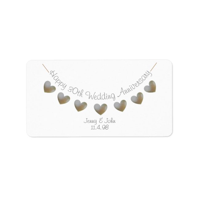 Happy 30. Wedding Anniversary Perllabel Adressaufkleber (Vorne)