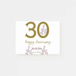 Happy 30th anniversary name date golden red leaf post-it klebezettel