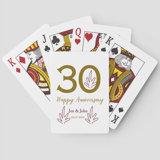 Happy 30th anniversary name date golden red leaf spielkarten (Rückseite)