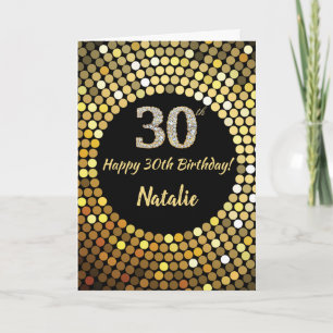 Happy 30th Birthday Black and Gold Glitter Card Karte