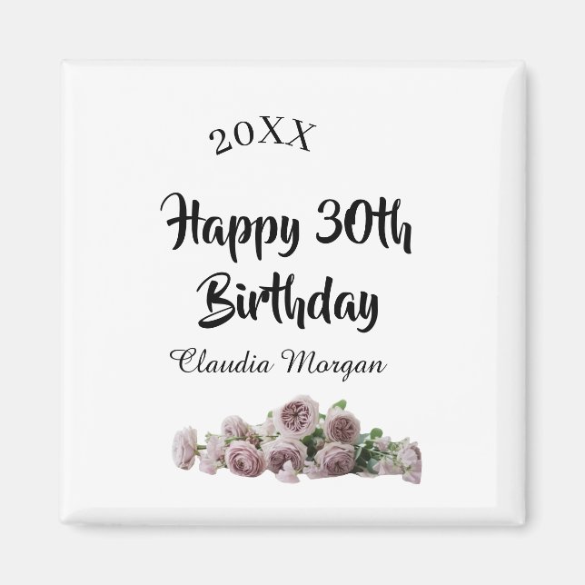 Happy 30th birthday pink white mauve floral name y magnet (Vorne)