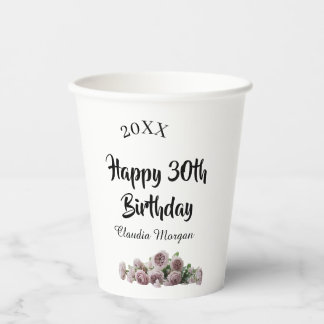 Happy 30th birthday pink white mauve floral name y pappbecher