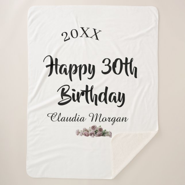 Happy 30th birthday pink white mauve floral name y sherpadecke (Vorderseite)