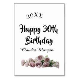 Happy 30th birthday pink white mauve floral name y tischnummer
