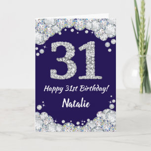 Happy 31. Geburtstag Navy Blue und Silver Glitzer Karte