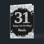 Happy 31. Geburtstagskarte Schwarz/Silberner Glitz Karte<br><div class="desc">Glückliche 31. Geburtstagskarte Black and Silver Glitzer Card mit personalisiertem Namen. Für weitere Anpassungen klicken Sie bitte auf die Schaltfläche "Anpassen" und verwenden Sie unser Designwerkzeug,  um diese Vorlage zu ändern.</div>