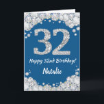 Happy 32. Geburtstag Blue and Silver Glitzer Card Karte<br><div class="desc">Happy 32. Geburtstag Blue and Silver Glitzer Card mit personalisiertem Namen. Für weitere Anpassungen klicken Sie bitte auf die Schaltfläche "Anpassen" und verwenden Sie unser Designwerkzeug,  um diese Vorlage zu ändern.</div>