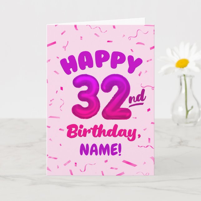 Happy 32nd Birthday Card with Custom Name Karte (Kleine Pflanze)