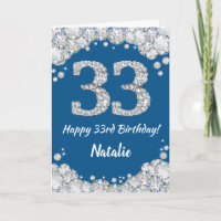 Happy 33. Geburtstag Blau und Silber Glitzer