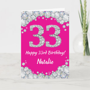 Happy 33. Geburtstag Hot Pink Silver Glitzer Karte