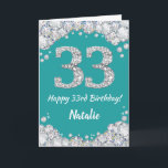 Happy 33. Geburtstagskarte Aquamarin und Silver Gl Karte<br><div class="desc">Happy 33. Geburtstag Aquamarin und Silver Glitzer Card mit personalisiertem Namen. Für weitere Anpassungen klicken Sie bitte auf die Schaltfläche "Anpassen" und verwenden Sie unser Designwerkzeug,  um diese Vorlage zu ändern.</div>