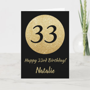 Happy 33rd  Birthday Black and Gold Glitter Card Karte