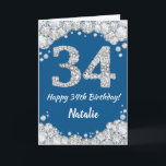 Happy 34. Geburtstag Blue and Silver Glitzer Card Karte<br><div class="desc">Happy 34. Geburtstag Blue and Silver Glitzer Card mit personalisiertem Namen. Für weitere Anpassungen klicken Sie bitte auf die Schaltfläche "Anpassen" und verwenden Sie unser Designwerkzeug,  um diese Vorlage zu ändern.</div>