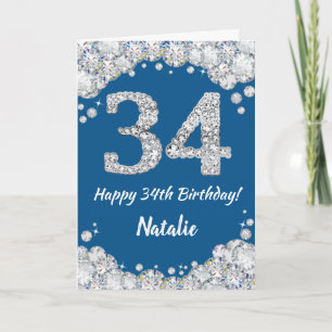 Happy 34. Geburtstag Blue and Silver Glitzer Card Karte