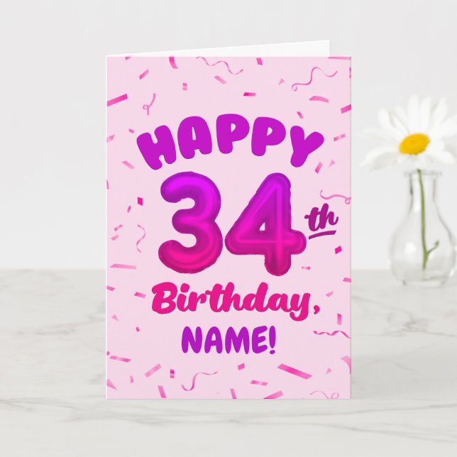 Happy 34th Birthday Card with Custom Name Karte (Kleine Pflanze)