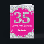 Happy 35. Geburtstag Hot Pink und Silver Glitzer Karte<br><div class="desc">Happy 35. Geburtstag Hot Pink und Silver Glitzer Card mit personalisiertem Namen. Für weitere Anpassungen klicken Sie bitte auf die Schaltfläche "Anpassen" und verwenden Sie unser Designwerkzeug,  um diese Vorlage zu ändern.</div>