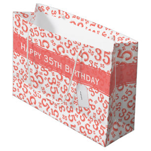 Happy 35. Geburtstag Nummer Muster Korallen/Weiß Große Geschenktüte